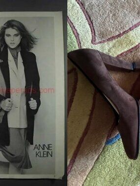 VINTAGE BRAND NEW ANNE KLEIN CHOCOLATE BROWN SUEDE PUMPS HEELS MADE IN ITALY
